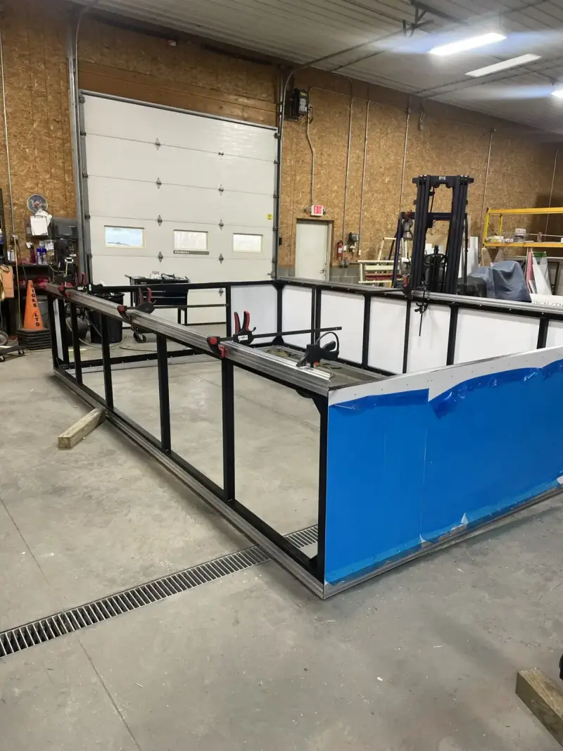 Monument sign cabinet frame being fabricated in the Signs Limited shop