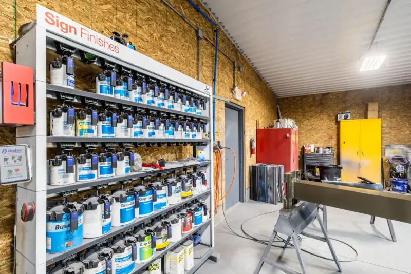 Paint and finishing area for commercial sign coatings